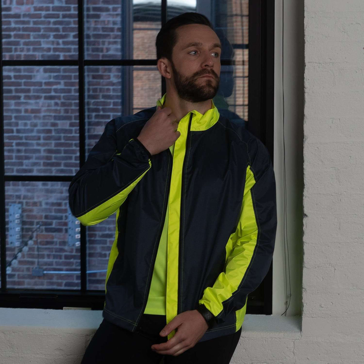 Jamestown Men's Reflective Jacket in Navy/Flo Lime