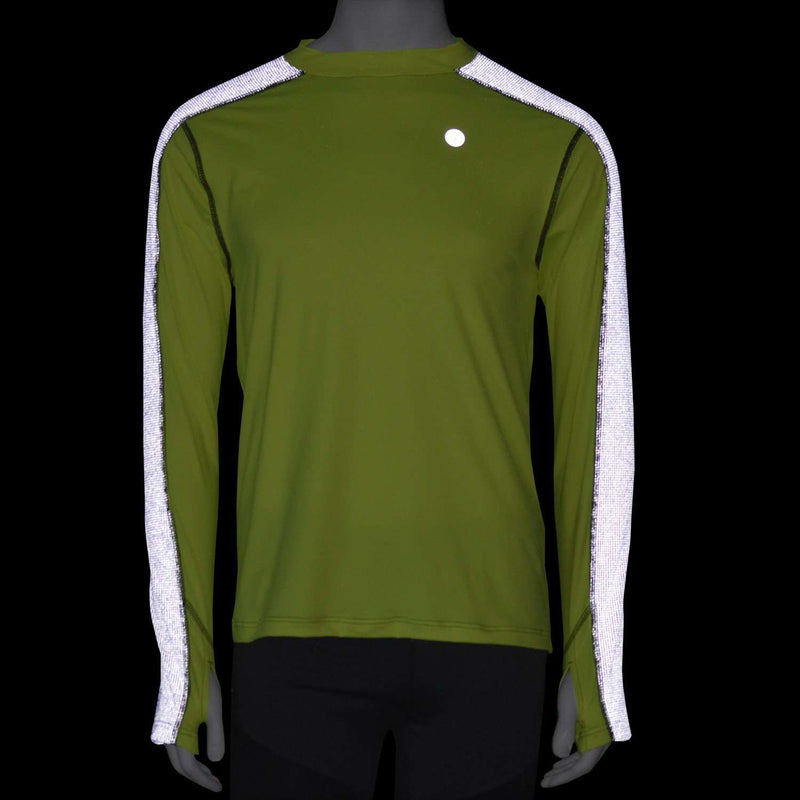 Long Sleeve Reflective Men's Warm Up Tee in Flo Lime/Black