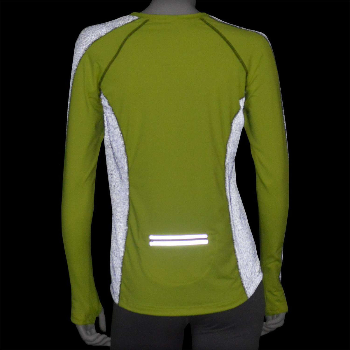 Long Sleeve Reflective Women's Piper Tee in Flo Lime / Black