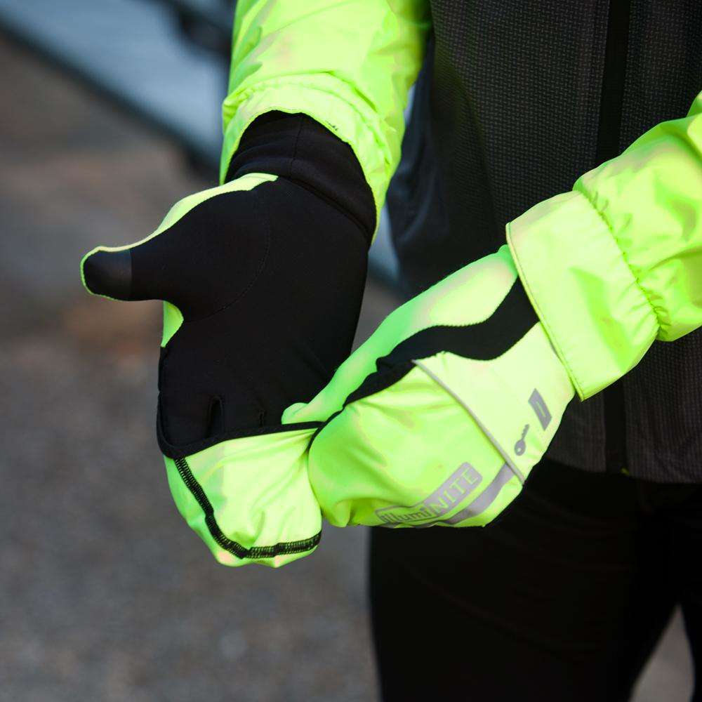 Reflective Unisex Velocity Flip Top Mitten in Flo Lime