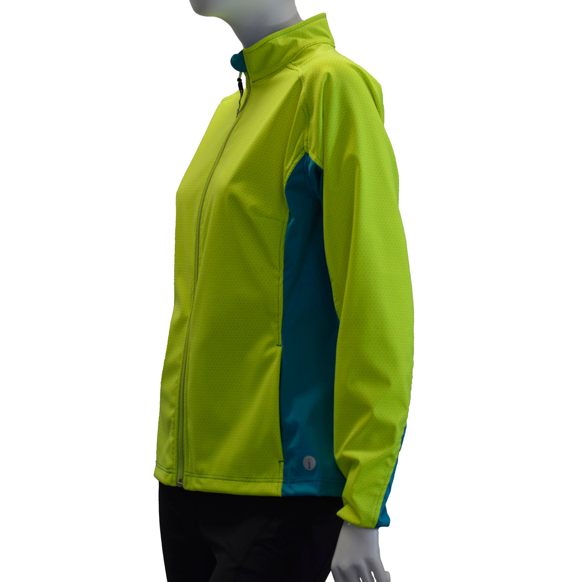 Dover Women's Softshell Reflective Running Jacket in Flo Lime/Peacock