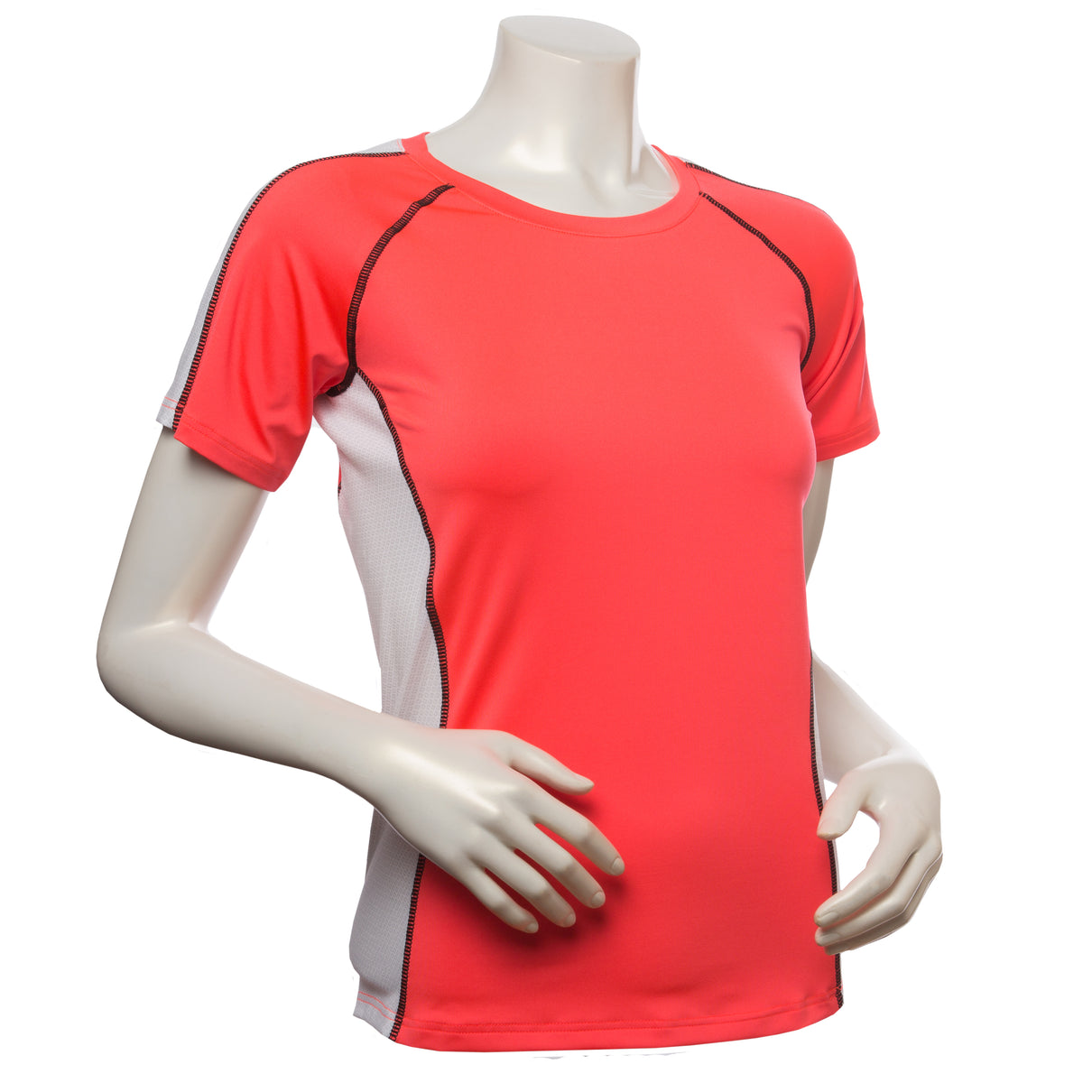 Short Sleeve Reflective Women's Piper Tee in Coral Glo/White