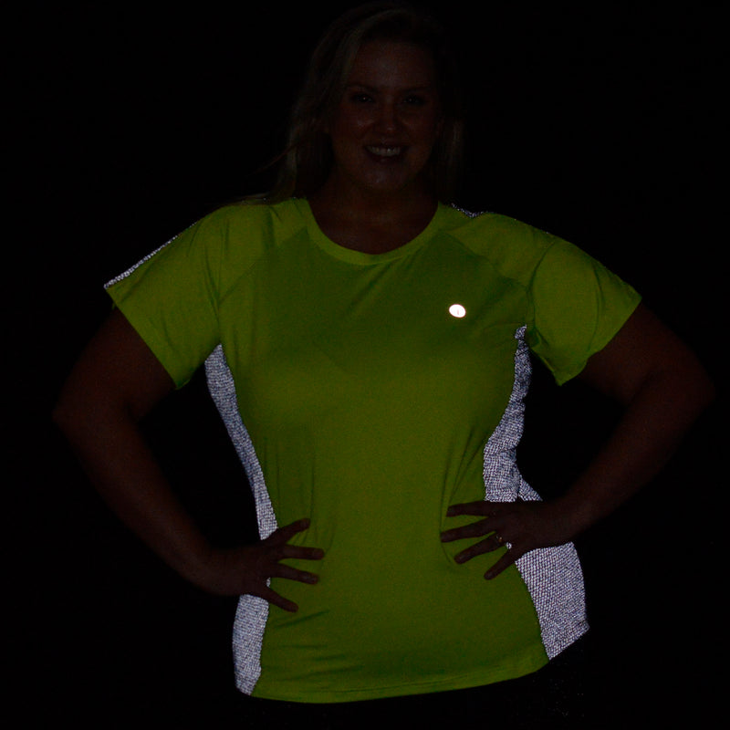 Short Sleeve Reflective Women's Piper Tee in Flo Lime/ Graphite