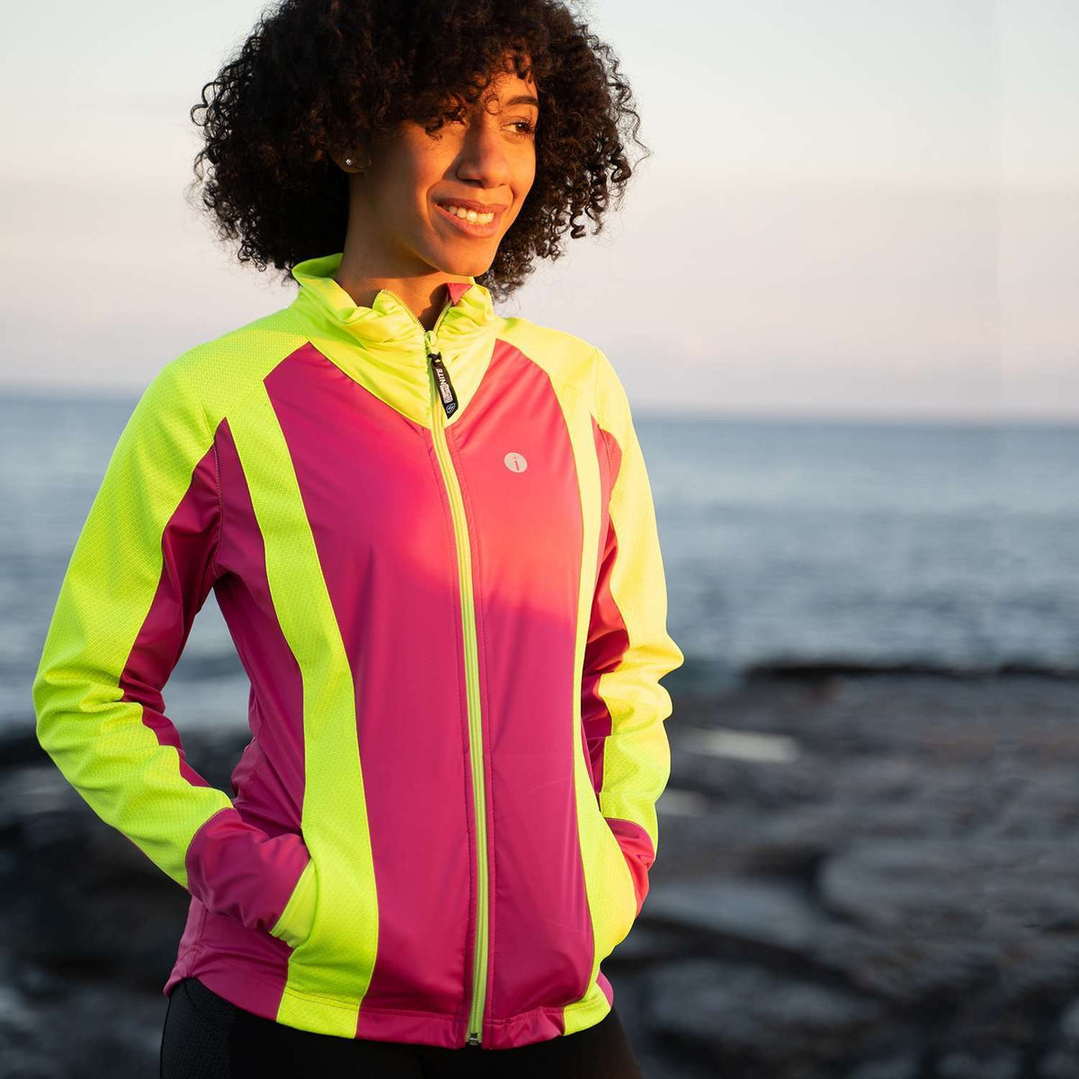 Albany Reflective Women's Softshell Jacket in Beetroot/Flo Lime