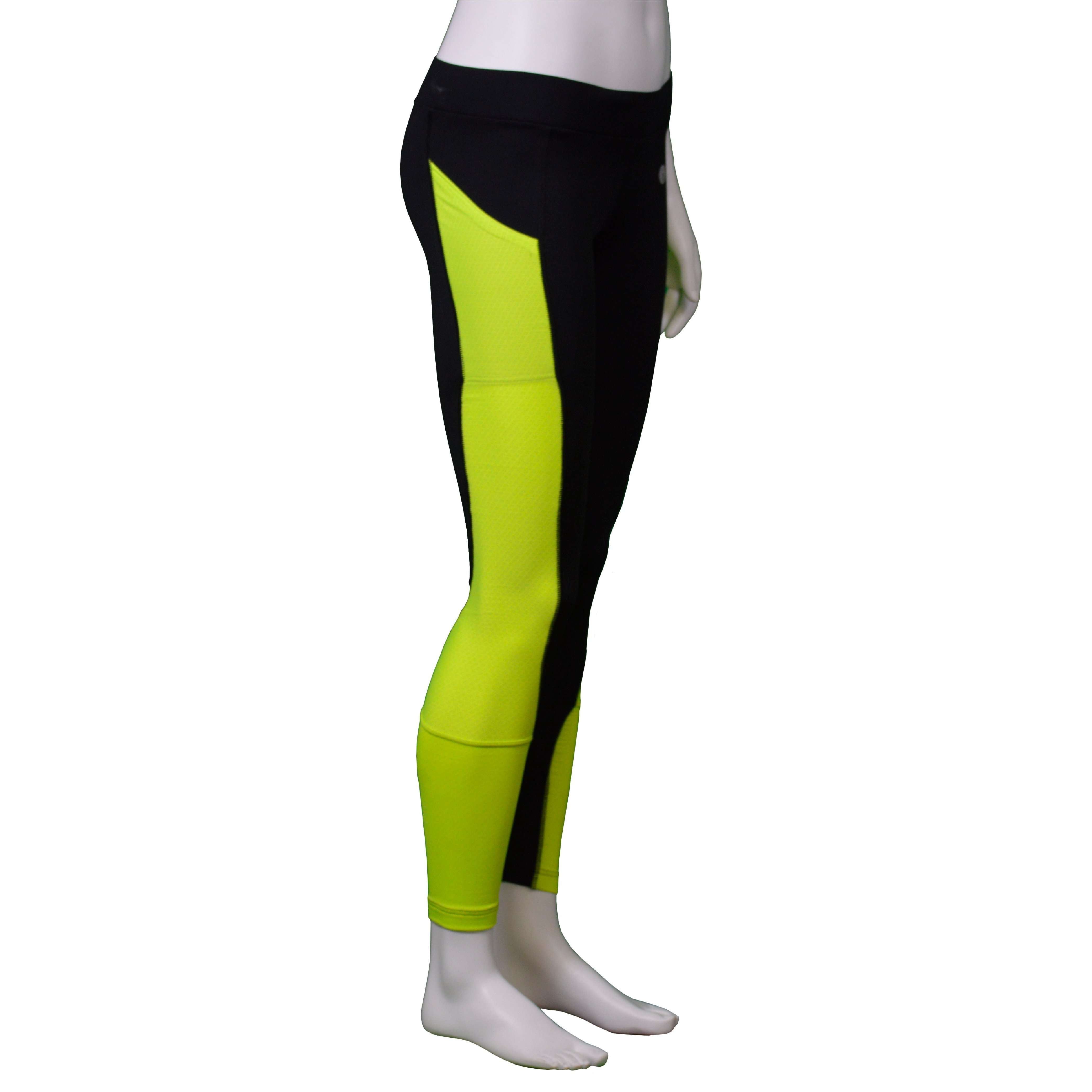 Comet Women's Reflective Running Tight in Black/Flo Lime