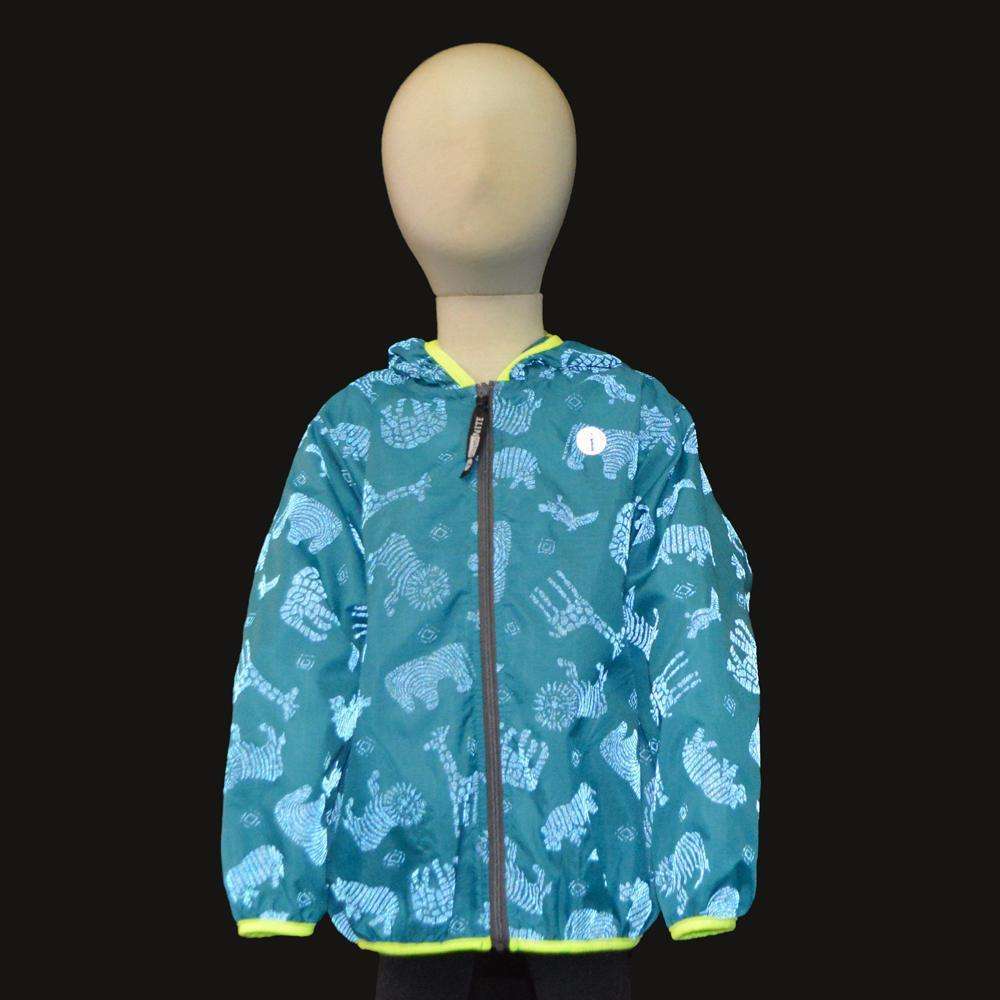 Kids BrightLITE Reflective Windbreaker in Green Animal