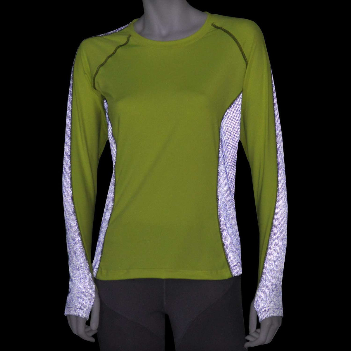 Long Sleeve Reflective Women's Piper Tee in Flo Lime / Black