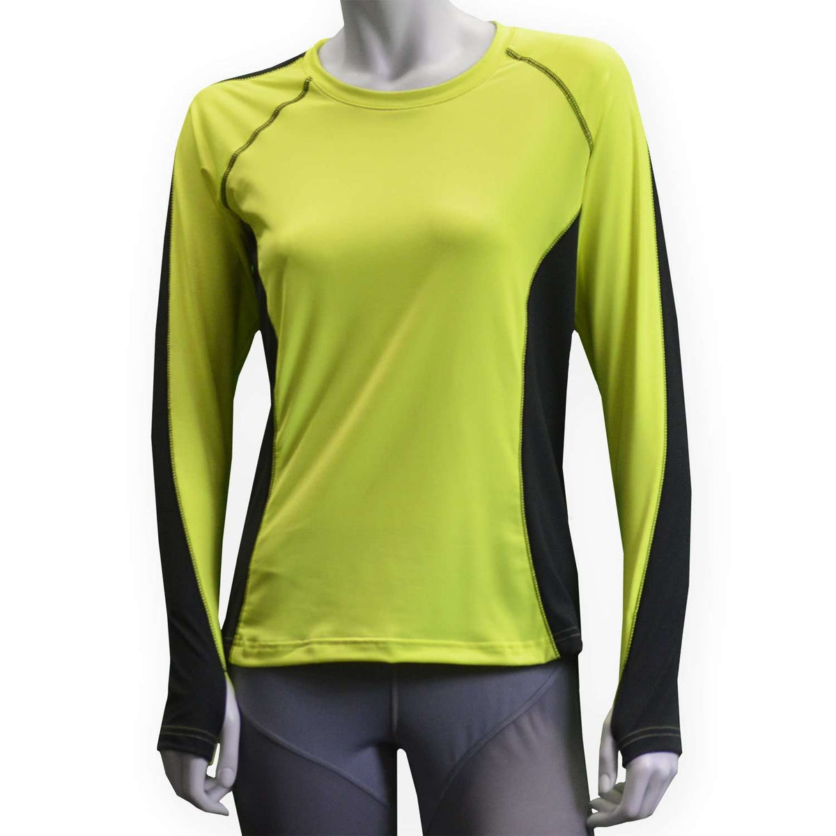Long Sleeve Reflective Women's Piper Tee in Flo Lime / Black