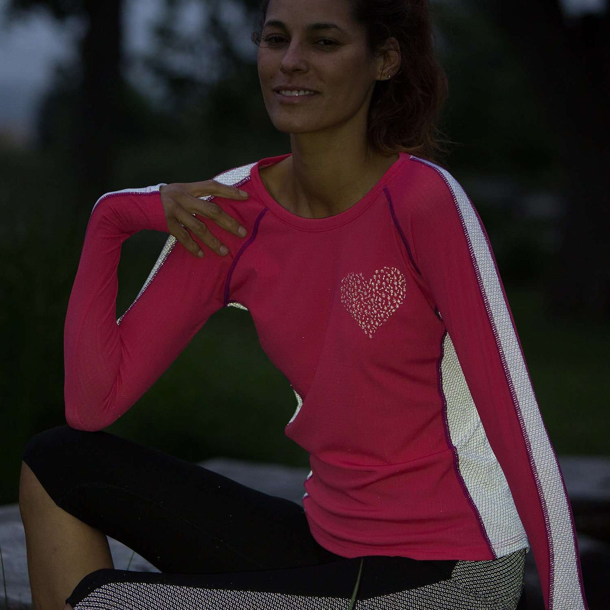 Women's Long Sleeve Reflective Love Tee in Pink/White