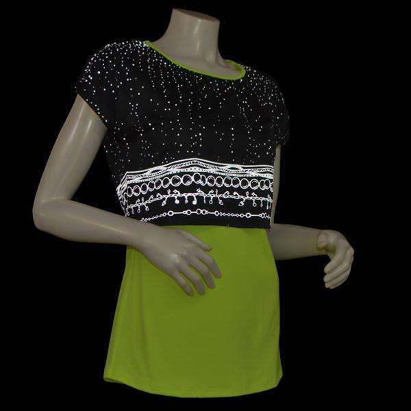 Women's Two Layer Bling Tank in Flo Lime/Black